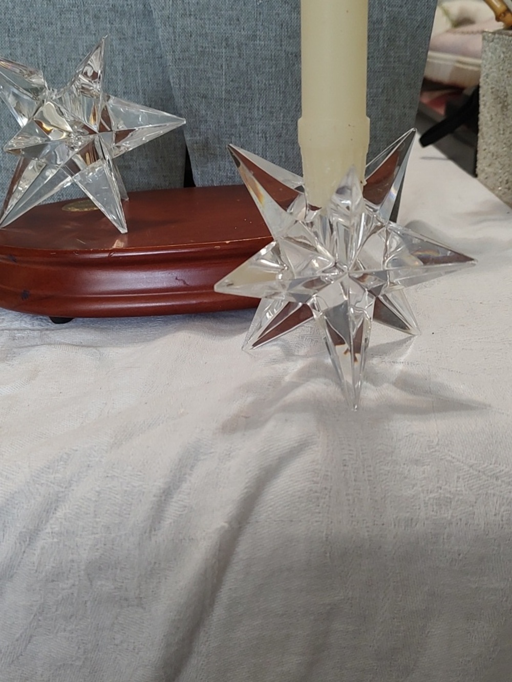 Vintage Rosenthal Crystal Single Light Star Candle Stick Holders 3" PAIR - Picture 3 of 4